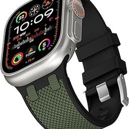 RoYiio Watch Band Compatible with Apple Watch Band Ultra 1/2 49mm Band Silicone, Replacement Strap for iWatch Series 9/8/7 45mm, Series 6/5/4/SE 44mm, Series 3/2/1 42mm - Black/ArmyGreen-image-80