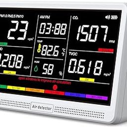 YNAK Upgrade 16 in 1 Air Quality Monitor Indoor 12h Battery & 7" Display, Air Quality Meter for CO2, TVOC, PM2.5, PM1.0, PM10, HCHO, Temperature, Humidity, AQI & Time, Air Detector Air Quality Tester-image-46