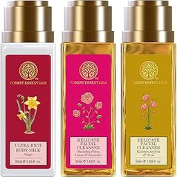Forest Essentials Travel Size Ultra-Rich Body Milk Nargis & Forest Essentials Delicate Facial Cleanser Kashmiri Saffron & Forest Essentials Delicate Facial Cleanser Mashobra Honey, Lemon & Rosewater-17