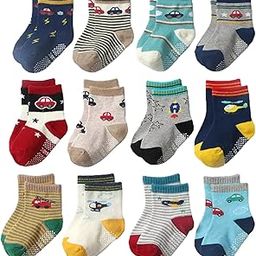 Organic Cotton Anti-Skid Socks Non Slip Kids Toddler Socks with Grip | (Pack of 4,6 &12 Pair) (Color & Print May Vary) (0 to 5 years size)-image-28