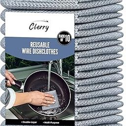 Clerry Dishwashing Cloth Pack of 10 Double Layer, Non Scratch Wire Dishwashing Rags for Kitchen, Sinks, Pots, Pans, Washing Dishes | Steel Scrubber | Scrubber for Kitchen-picture-19