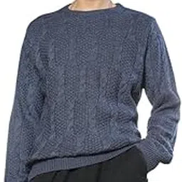 campus sutra Men's Sweater | Round Neck, Long Ribbed Cuff Sleeves, Pull On Closure, Ribbed-Straight Hem | Solid Knitted Jacquard for Casual & Daily | Steel Blue-picture-33