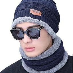 Winter Wool Beanie Cap & Muffler for Unisex Adults, Blue (Light)-image-93