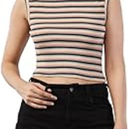 Striped Sleeveless Crop Top, Women's Casual Wear-44
