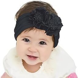 SYGA Baby Headband Nylon Double Flower Soft Stretchable Hairband for Newborn Infant Toddler Kids For 0-3 Year - Black-image-6