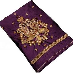 Women's Art Silk Blouse Piece | Unstitched 1-Meter Saree Blouse Material with Traditional Handcrafted Zari Work | Multicolor Fabric for Tailoring (Dark Purple)-image-55