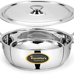 Kanshita's Rasoiware Heavy Gauge Stainless Steel Kadhai – 5 Litre with Lid for Gas & Induction Cooking-11