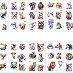 MAYCREATE® 10Pcs Tattoo Sticker Animal-themed Temporary Tattoos Waterproof Watercolor Style Tattoo Sticker Sets Party Decorative Temporary Tattoos Stickers for Arm, Face, Hands-4