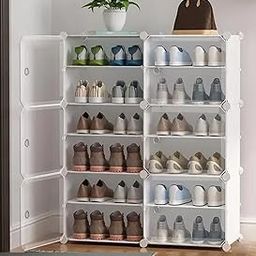 Sunderlook Shoe Rack Plastic for Home- Slipper Stand, Chappal Stand for Home, Multipurpose Standing Comfort Runner Shoe Rack with Door, Shoes for Entryway, Hallway (White, 12-Shelf-6-Door)-image-12