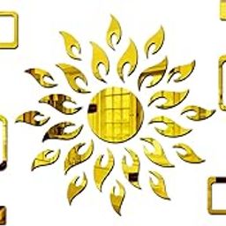 Bikri Kendra Ind - Sun with 12 Square (Golden) Mirror Stickers for Wall, Wall Decor Sticker, Mirror Stickers, Acrylic, Stickers for Hall Room, Bedroom.-13