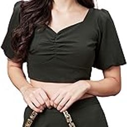 Women Olive Solid Co-Ord Set with Crop Top and Trouser-image-40