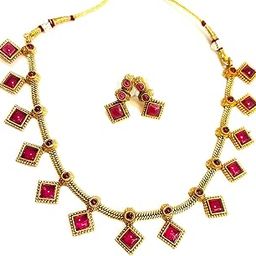 Red ruby beads NecklaceGolden beads South Indian Wedding Latest Fashion Traditional Temple Jewellery set for Girls & Women.-54
