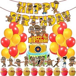 Zyozique Cartoon Party Supplies,Cartoon Birthday for Boys with Happy Birthday Paper Banner Cake Topper Cupcake Toppers Balloons Birthday Decoration Kit (Pack of 37)-image-46