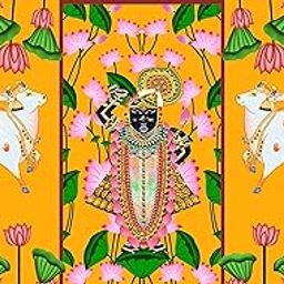 Two Cow with Srinath ji Design Decoration Backdrop Cloth for Pooja Decoration Background Cloth for Pooja Festival Fabric-Polyester Size 5Feet Height and 8Feet Width(5 * 8)-image-73