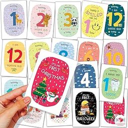 WOBBOX Baby Monthly Milestone Cards, Animal Pastel Colour, Record 0-12 Months Growth Milestones Cards, Baby Shower Gift Scrapbook Photo Keepsake Monthly Age Markers Card - Set of 18 Pieces-image-70