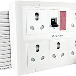 Crexan Extension Board 6A/16A & 1500/2500 Wattage with 16 Amp Socket 5nos (with Safety Shutter) +16A MCB with Power Indicator, 2.5 Sq.mm 3 Core White Copper Wire (2500 Wattage 16A Big Plug, 3 Meter)-image-71