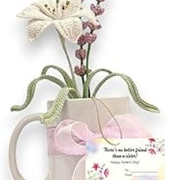 Happy Threads | Handmade Crochet White Lily and Lavender Flower Arrangement, Unique and eco friendly Tabletop Decor & Gifting item for Women, Birthdays, sisters day & Special Occasions-image-33
