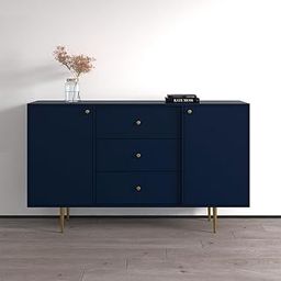 Modern Sideboard Cabinet in Blue with Gold Hardware Storage Cabinet with 3 Drawers and Spacious Compartments, for Dining Room, Living Room, or Hallway-image-72