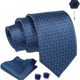 Peacock Blue Dotted Tie For Men – Formal Ties Set With Pocket Square & Tie Pin Clip For Mens, Silk Neckties Gift Sets For Men’s (AX24_32)-image-120