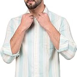 Men's Green Vertical Stripes 100% Cotton Shirt-image-3