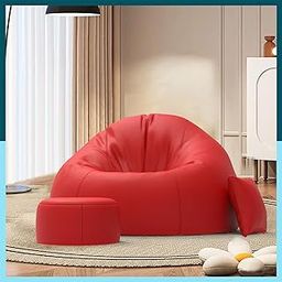 Biggie Bean Bag with Beans Filled 6XL Bean Bag Sofa with Free Cushion and Footrest - Official : HeavenlyHug Combo (Matching Color : Regular, Red)-image-18