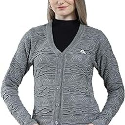 Women Woolen Regular Fit Cardigan | Winter Sweater | V Neck | Button Closure |Full Sleeve with Self Design Knitted Cardigan for Women's-1
