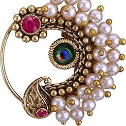 Vighnaharta Multi CZ stone and Pearls moti Nath Nathiya./ Nose Pin for women VFJ1274NTH-PRESS-image-34