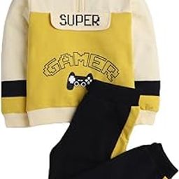 Hopscotch Boys Cotton Text Printed Top Joggers Set In Yellow Color For Ages 18-24 Months-image-3