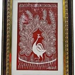 Kelwarli Decorative Wall Picture Frame with White Peacock Design, Red Background & Antique Gold Border for Home and Office Decor-image-25