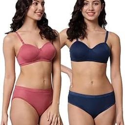 Women�s Cotton Honeymoon Bikini Lightly Padded Bra Panty Set Women Everyday Lingerie Set| Push up Bra Panty Set|Panty Bra Set for Women Pack of 2-image-67