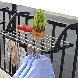 KIRIADA Portable Clothes Drying Rack for Balcony Railings Windowsill, Extendable Balcony Radiator Drying Stainless Steel Hanging Drying Rack, for Hanging Socks, Clothes, Towel-image-28