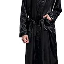 Men's Satin Kimono Robe Spa Bathrobes Loungewear Sleepwear Long Bathrobe Lightweight Silk Nightwear-image-40