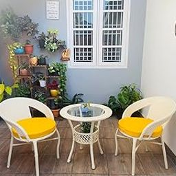 AAKARSHAK India 2+1 Outdoor Indoor Patio Furniture Sets Rattan Chair Patio Set Conversation Set Poolside Lawn Chairs Swingarea Balcony Outdoor Garden Furniture Chair (Cream & Yellow)-image-84