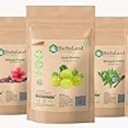 HerbsLand® Bio Organic Amla Reetha Shikakai Hibiscus Bhringraj Heena Neem leaf powder for Face & Skin Care | Hair Growth & Natural Hair Shampoo | Anti-Dandruff | Hair Pack (75 gm Each) (525 gm)-14