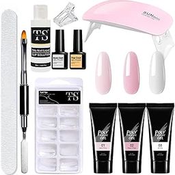 THR3E STROKES Poly Nail Gel Extension Kit for Builder Gel UV Nail Art Kit Nail Extension Set (Nude, Pink, White) (11 Items in the set)NPW (IMPROVED)-54