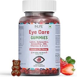 INLIFE Eye Care Gummies for Kids and Adults | Lutein and Zeaxanthin Supplement with Omega 3 Algal DHA, Astaxanthin, Vitamin A, C & E to Support Eye Health (30 Count)-30