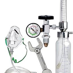 Amazecare Oxygen Flowmeter with Rotameter & Humidifier Bottle with Oxygen Cylinder Key (3 In 1 Medical Spanner) (Flowmeter+Mask+Key)-image-0
