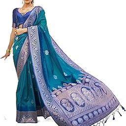Women's Kanjivaram Soft Silk Banarasi Sarees With Unstiched Blouse Piece-picture-11