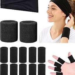 Finger Protector, 13PCS Finger Gloves Set, 10PCS Fingers Support for Pain Relief with 2PCS Wrist Band & 1PC Head Band, Thumb Support Applicable to Basketball, Tennis, Badminton, Black, Unisex-image-22