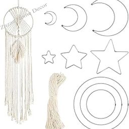 Zazza Home Decor's 10pcs Dream Catcher Metal Rings Macrame Rope Set+ 55 Yard Cotton Macrame Rope- 9pcs Silver Circle Half Moon Star Shaped Dream Catcher Hoop in 3 Sizes-image-54