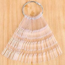 Red Square 50 Piece Clear Plastic 3 Tier False Nail Tip Sticks Chart Fan with Metal Ring Holder for Nail Polish Swatch, Practice Nail Art Design and Pattern Display Tool-63