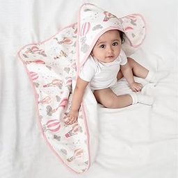 haus & kinder Terry Muslin Hooded Towel for Newborns (0–12 Months) – 80x80 cm, Pink, Serene Dreamscape Design 1 Piece-image-3