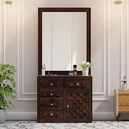 wakeup INDIA Solid Wooden Dressing Table with Mirror and 5 Drawers | Eleca Sheesham Wood Dressing Table with Stool | Makeup Table Vanity Dressing Table Bedroom | 1 Year Warranty (Walnut Color Finish)-image-64