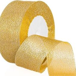 IMPRINT 1.5 Inch Gold Sparkly Metallic Fabric Ribbon, 25 Metres-image-74