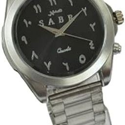 SABR Arabic Numeral Quartz Watch, Silver Metal Band, Black Dial-image-11