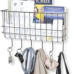 INDIAN DECOR Sicily Unique Metal Wire Basket - Wall Mounted Entryway Organizer - Key Holder - Coat Rack with Hooks - Mail and Magazine Holder (Black)-image-97