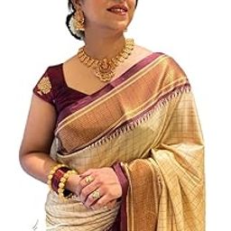 Traditional Paithani Silk Saree, Cream and Maroon with Gold Border, Checkered Pattern-image-29