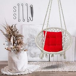 Curio Centre Make in India Round Cotton Home Swing & Hammock Chair with Square Cushion and Hanging Kit (145 cm X 57 cm X 43 cm, White, 100 kgs Capacity)-image-64