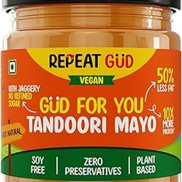 REPEAT GUD Vegan Tandoori Mayo | 100% Chemical Free | Soy Free | 50% Less Fat | 10x more Protein | No Refined Sugar | No Soy/ Palm Oil | Plant Based | Extra Creamy & Delicious With Cashew Milk & Pea Protein | Healthy Sauce For Kids | 180 gm-image-2