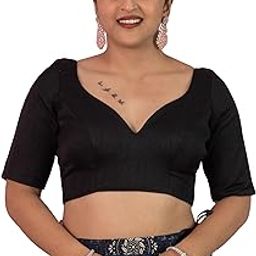 Women's Dupion Raw Silk Half Elbow Sleeves Sweetheart V Neck Sabyasachi Cut Readymade Saree Blouse Padded Stitched Lining Designer Indian Festive Blouse | S10-image-21
